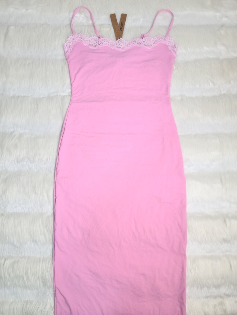 SKIMS Fits Everybody Lace Long Slip Dress Pink Bubblegum Tonal Women Medium NEW
